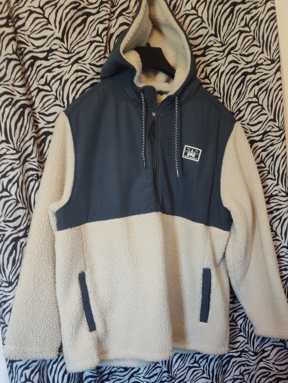 Hurley Cream and Navy Sherpa Half-Zip Hoodie Jacket